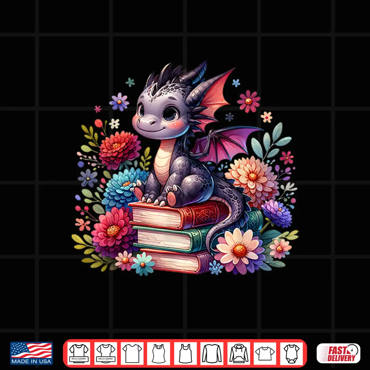 Girls Cute Floral Cottagecore Dragon Book Lovers Bookish Shirt
