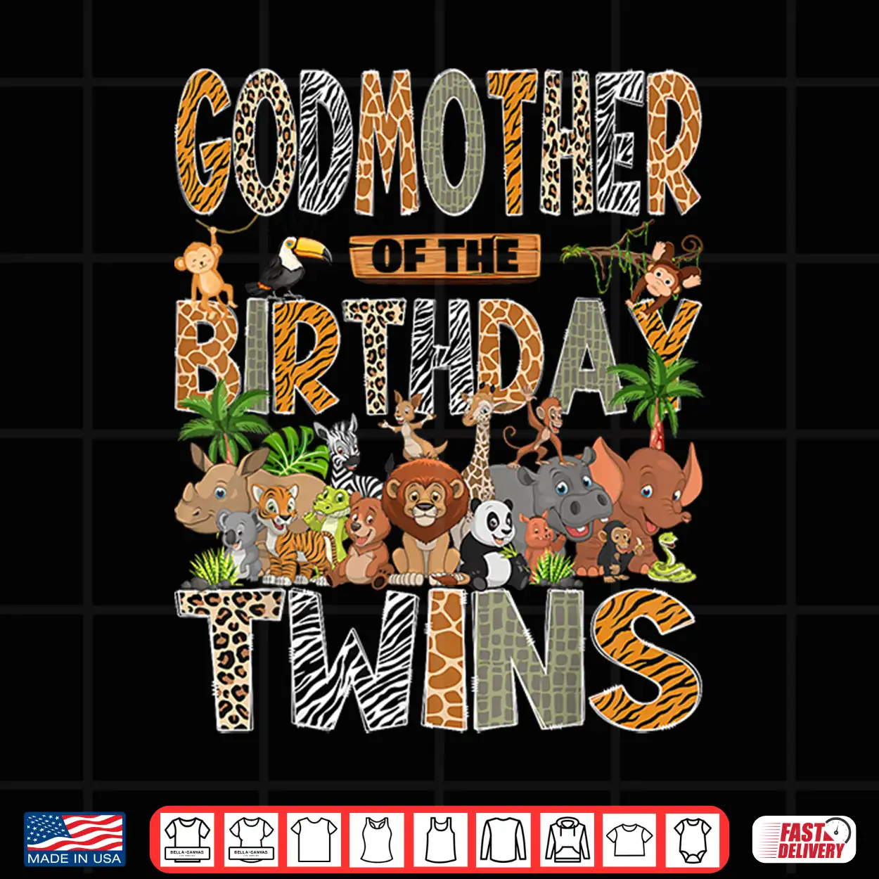 Godmother Of The Birthday Twins Safari Wild One Zoo Animal Shirt Godmother Of The Birthday Twins Safari Wild One Zoo Animal Shirt