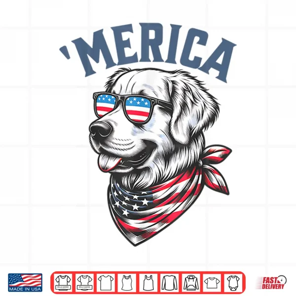 Design Golden Retriever 4th Of July Merica USA Sunglasses Shirt