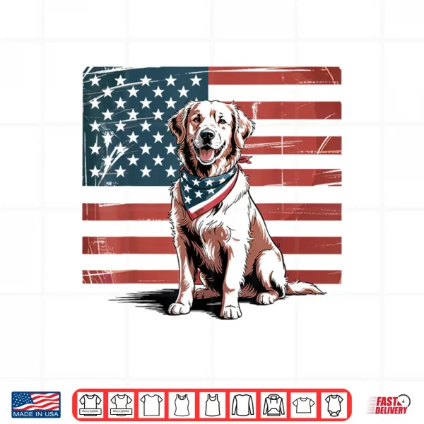 Design Golden Retriever 4th Of July USA American Flag Patriotic Shirt