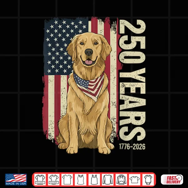 Design Golden Retriever American Flag Bandana 250th 4th of July Shirt