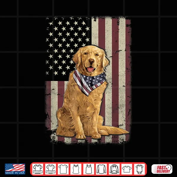 Design Golden Retriever American Flag Bandana 4th Of July Tshirt