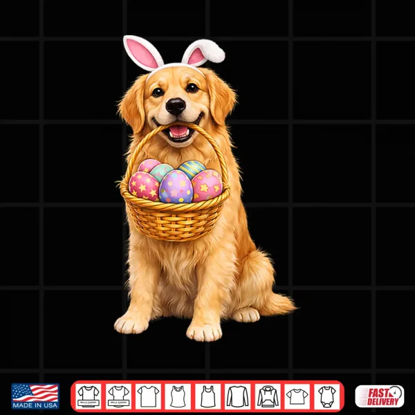 Design Golden Retriever Bunny Ears Eggs Cute Easter Dogs Shirt