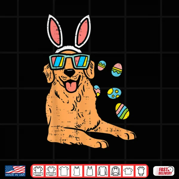 Design Golden Retriever Bunny Glasses Easter Eggs Dog Owner Lover Shirt