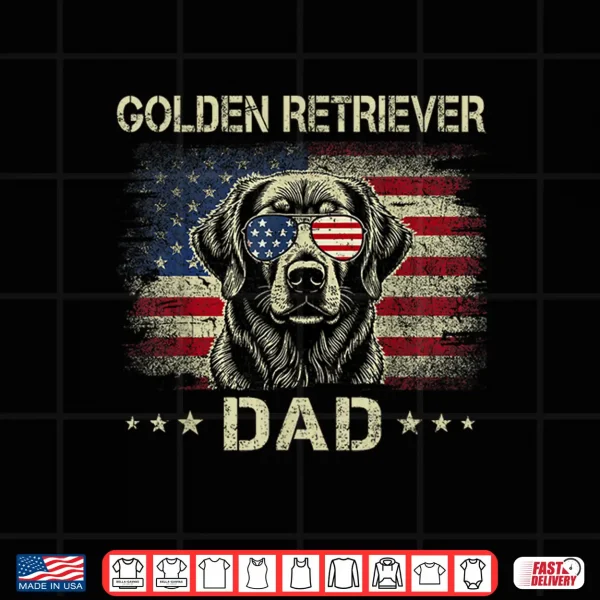 Design Golden Retriever Dad Dog Vintage American Flag 4th Of July Shirt for Men Women Kids