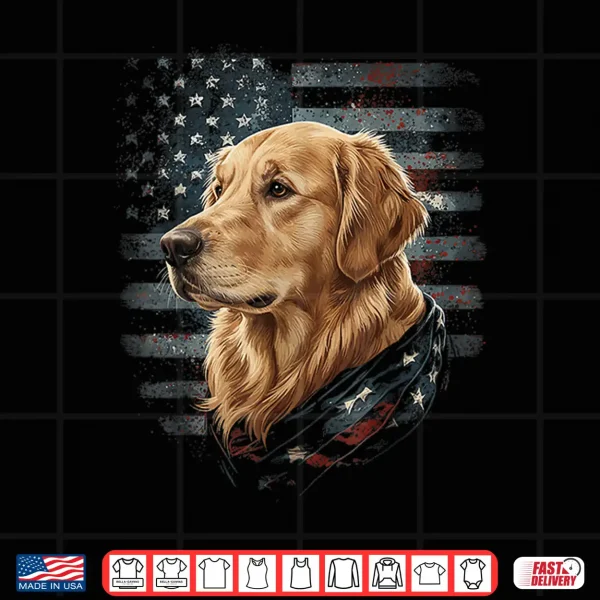 Design Golden Retriever Dog American Flag Patriotic Vintage USA Shirt