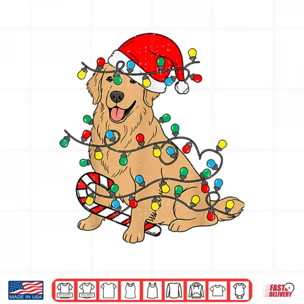 Design Golden Retriever Dog Christmas Lights Xmas Pet Dog Lover Shirt