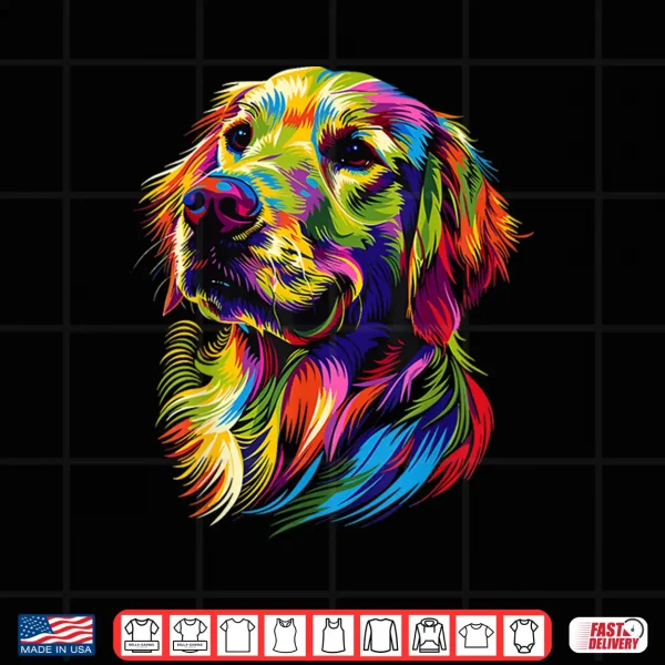 Design Golden Retriever Dog Colorful Pop Art Rainbow Colors Dogs Shirt