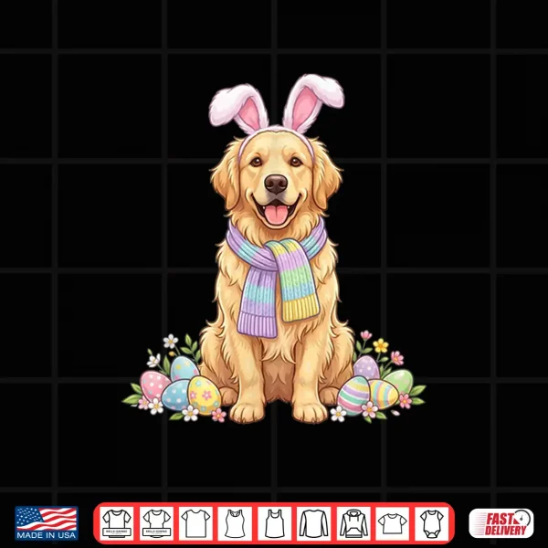 Design Golden Retriever Dog Easter Bunny Eggs Cute Spring Floral Shirt