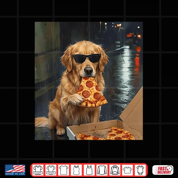 Design Golden Retriever Dog Eating Pizza Meme Cool Dog Shirt