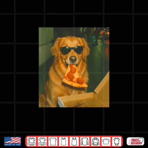Design Golden Retriever Dog Eating Pizza Meme Retro Shirt