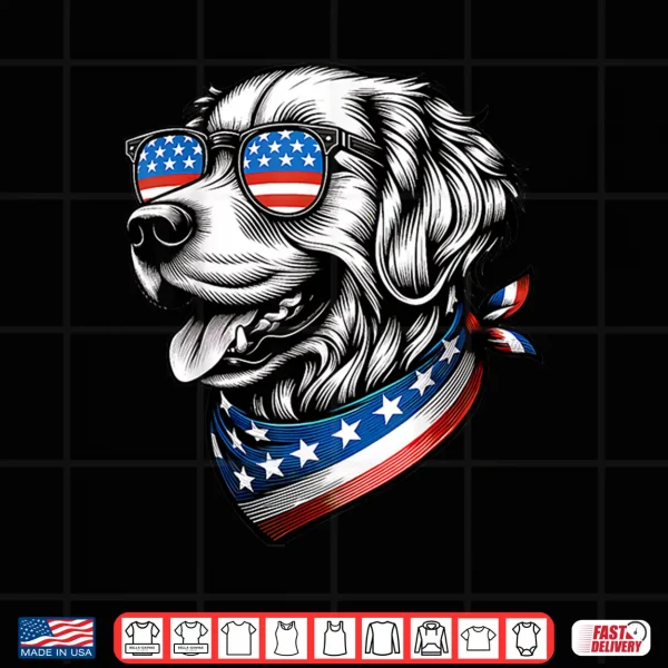 Design Golden Retriever Dog Patriotic Fourth Of July American USA Flag Shirt