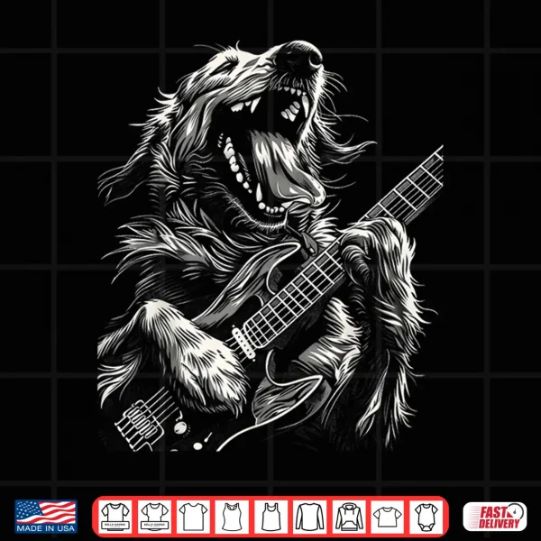 Design Golden Retriever Dog Playing Electric Guitar Rock Dog Dad Men Women Kids Shirt