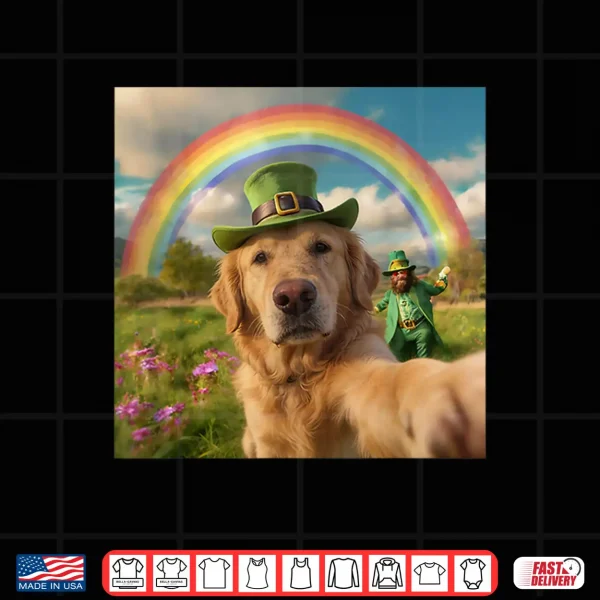 Design Golden Retriever Dog Selfie With Leprechaun St Patricks Day Shirt