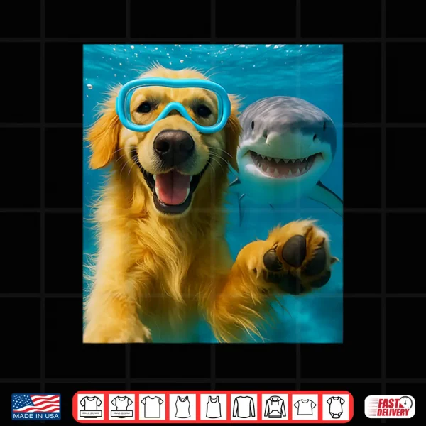 Design Golden Retriever Dog Selfie With Shark Ocean Lovers Shirt