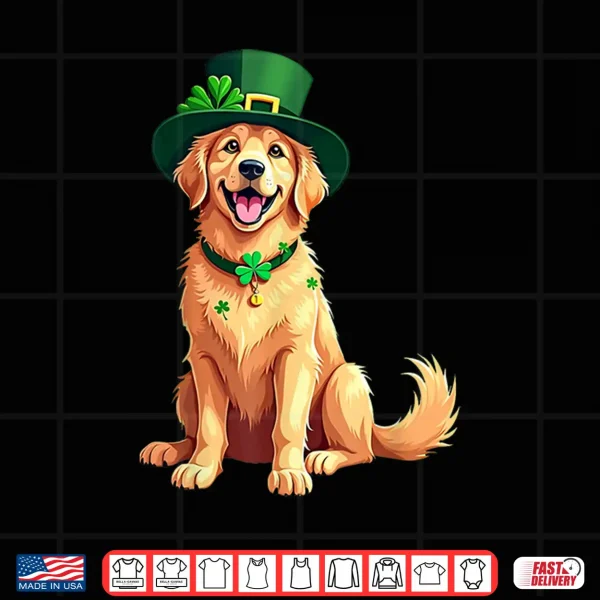 Design Golden Retriever Dog St Patricks Day Shamrock Leprechaun Hat Shirt