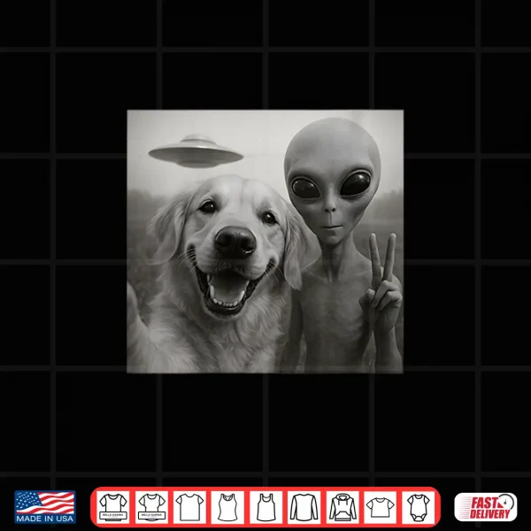 Design Golden Retriever Dog UFO Alien Cute Selfie Shirt