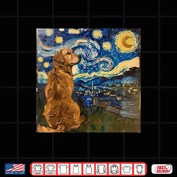 Design Golden Retriever Dog Van Gogh Style Starry Night Shirt