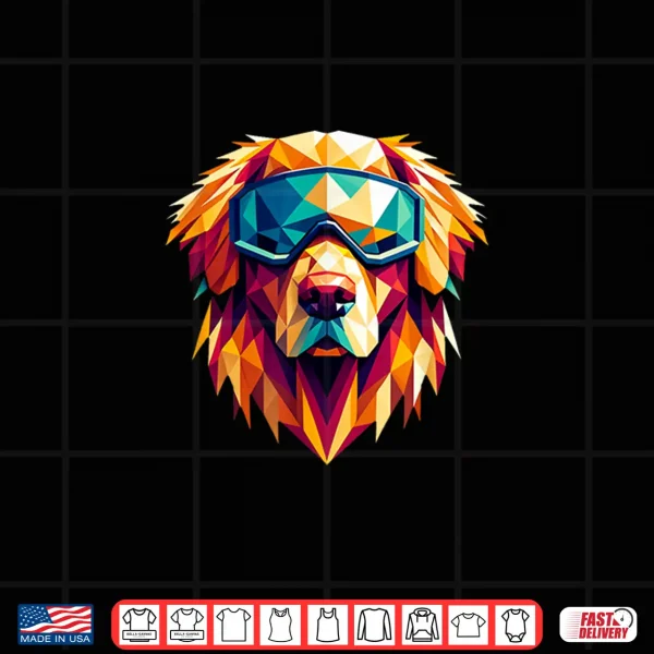 Design Golden Retriever Dog Wearing Ski Snowboard Goggles Geometric Shirt
