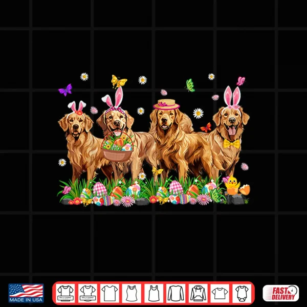 Design Golden Retriever Dogs With Bunny Ears Egg Basket Easter Day Shirt
