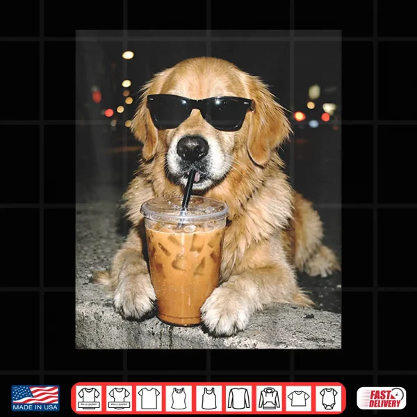 Design Golden Retriever Drinking Iced Coffee Funny Dog Meme Shirt