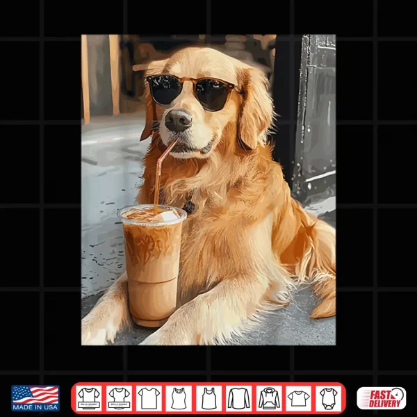 Design Golden Retriever Drinking Iced Coffee Professional Minimalist Graphic Shirt