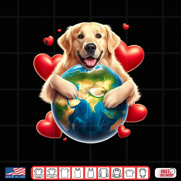 Design Golden Retriever Earth Day Hug Love Dog Owner Planet Lover Shirt