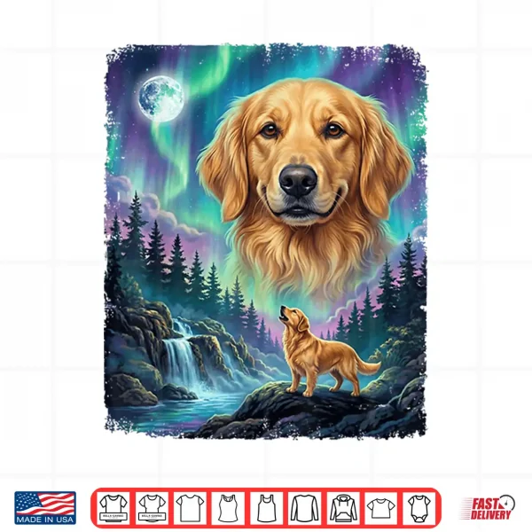 Design Golden Retriever Howling Aurora Northern Lights Dog Lover Shirt