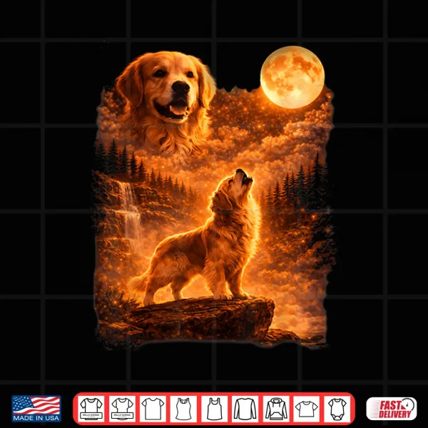 Design Golden Retriever Howling To The Moon Vintage Dog Lover Shirt