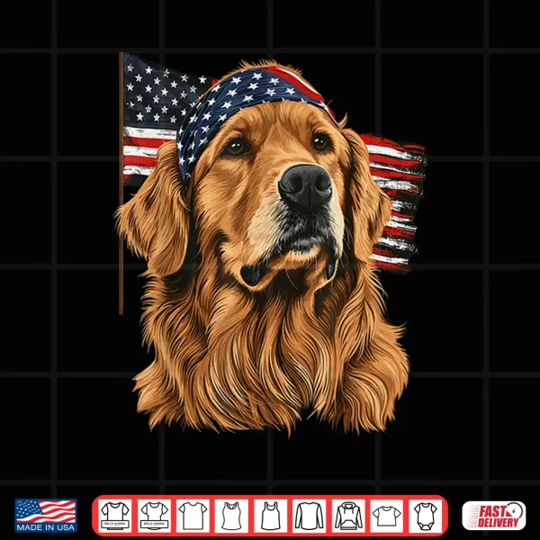 Design Golden Retriever Patriotic 4th Of July USA American Flag Shirt