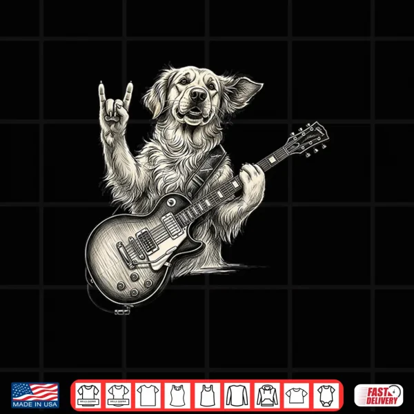 Design Golden Retriever Playing Guitar Rock Music Dog Mom Dad Shirt