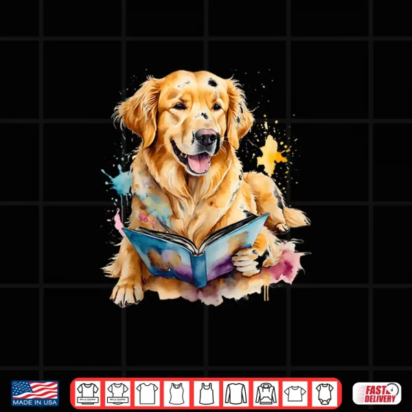Design Golden Retriever Reading Dog Animal Art Print Graphic Shirt