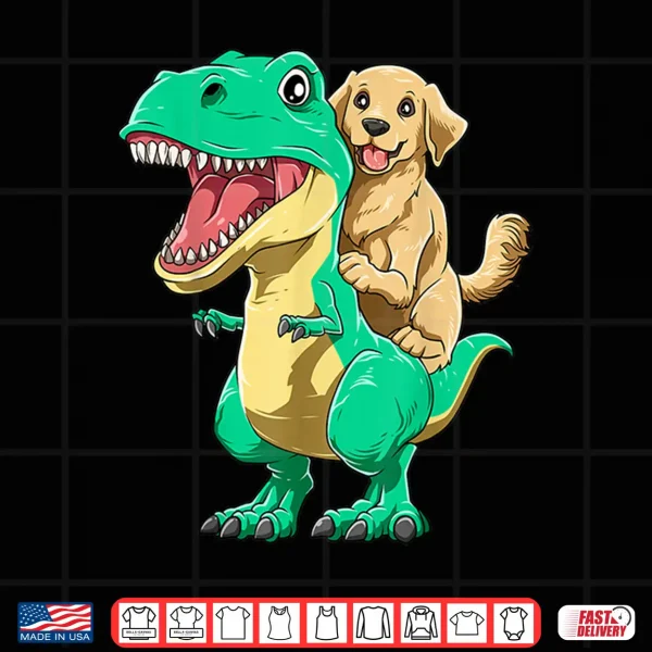 Design Golden Retriever Riding Dinosaur T Rex Golden Retriever Shirt