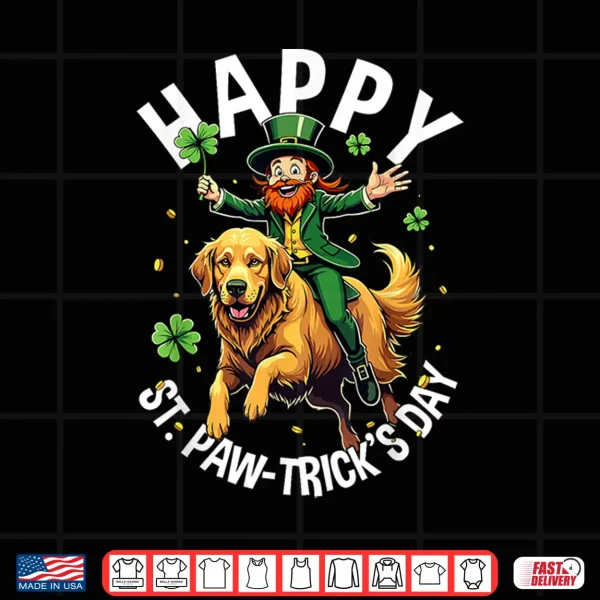 Design Golden Retriever St. Patricks Day Happy St Paw Tricks Pun Shirt