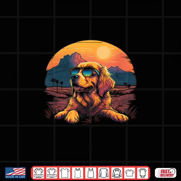Design Golden Retriever With Retro Sunset Sunglasses Vintage Gifts Shirt
