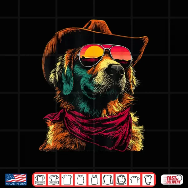 Design Golden Retriever with Sunglasses Cowboy Dog Sunset Western Shirt