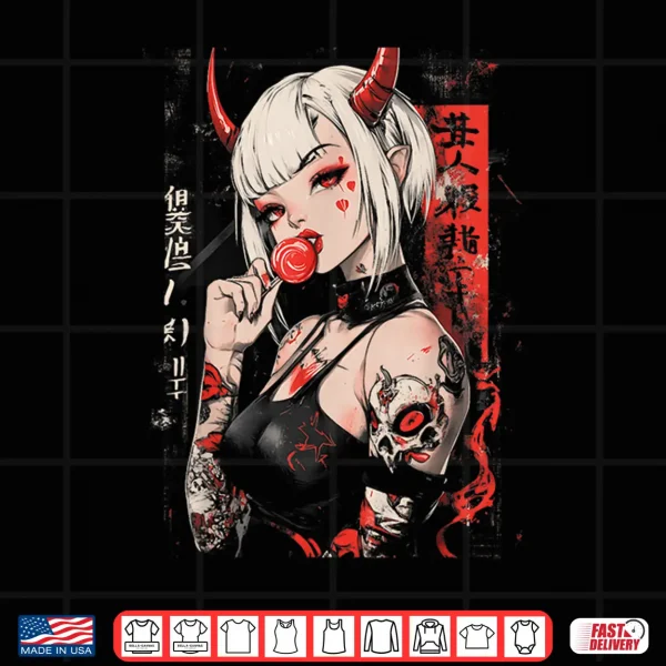 Design Goth Grunge Girl Waifu Demon Anime Horror Alt Aesthetic Shirt
