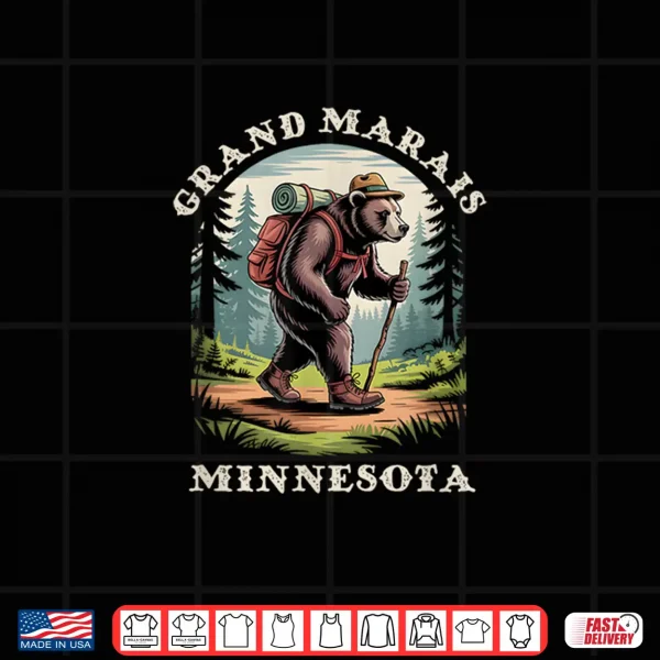 Design Grand Marais Minnesota Hiking Trail Adventure Bear Shirt