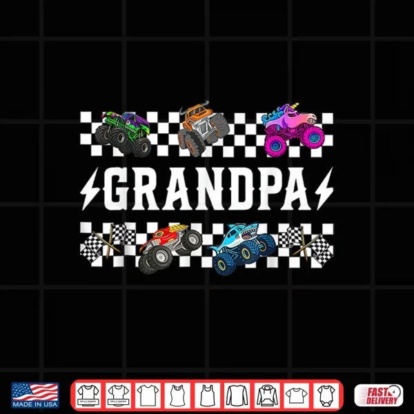 Design Grandpa Retro Monster Truck Family Crew Birthday Matching Shirt