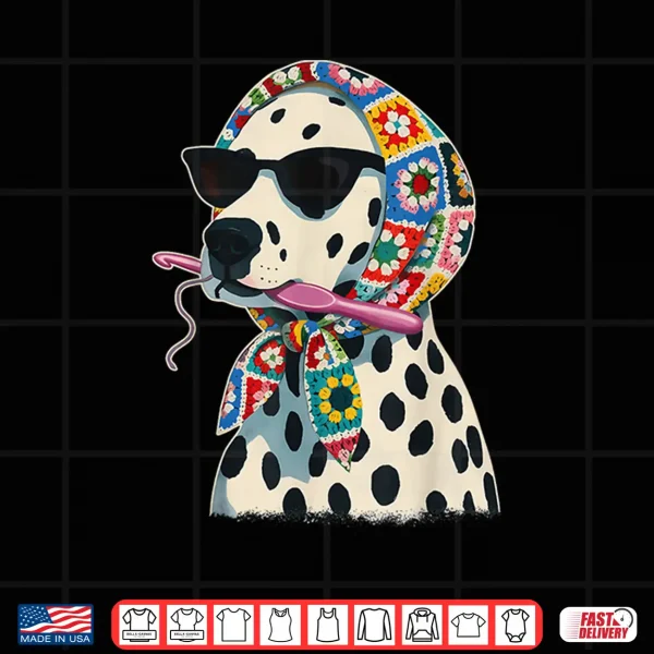 Design Granny Square Dalmatian Funny Dalmatian Dog Crochet Yarn Shirt