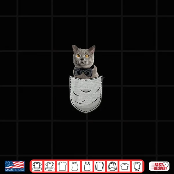 Design Gray British Shorthair Cat Sitting in Breast Pocket Shirt