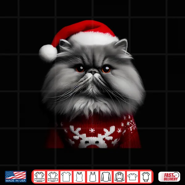 Design Gray Persian Cat With Santa Hat Christmas Xmas Owner Lover Shirt
