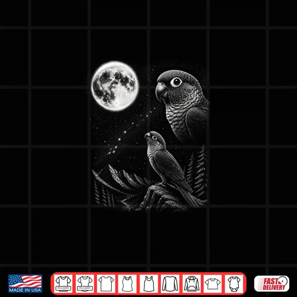 Design Green Cheek Conure Howling to the Moon 90s Retro Parrot Shirt