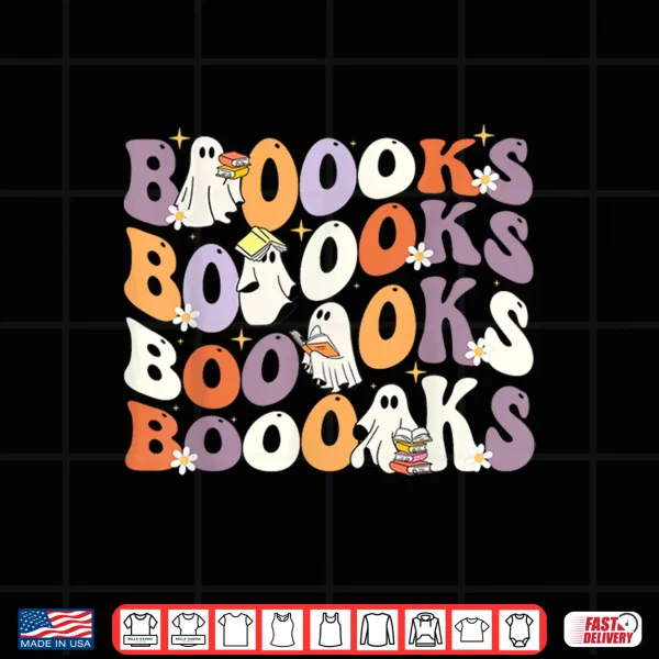 Design Groovy Ghost Reading Books Boooks Halloween Teacher Boook Shirt