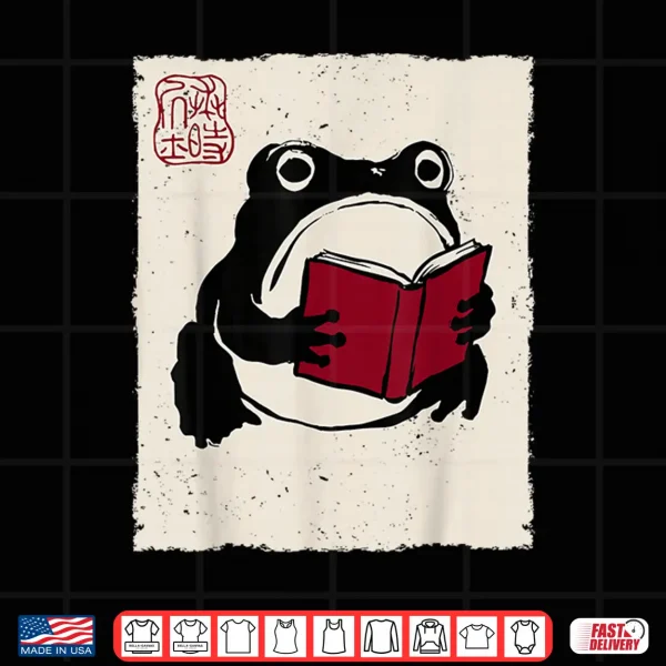 Design Grumpy Frog Funny Book Lover Librarian Anime Japanese Shirt
