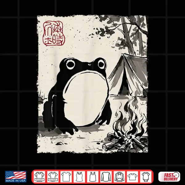 Design Grumpy Frog Funny Camping Outdoor Anime Japanese Shirt