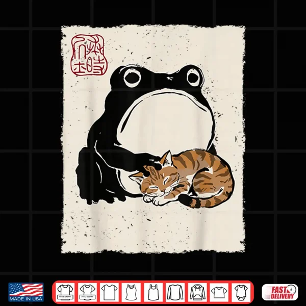 Design Grumpy Frog Funny Cat Sleeping Cute Cat Mom Anime Japanese Shirt