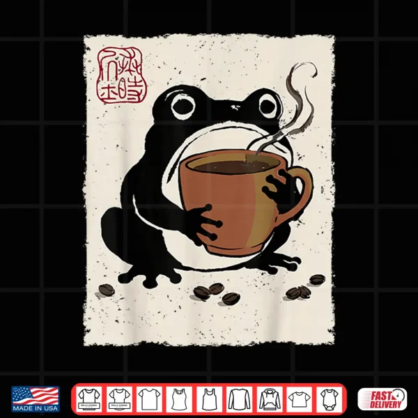 Design Grumpy Frog Funny Coffee Espresso Anime Japanese Shirt