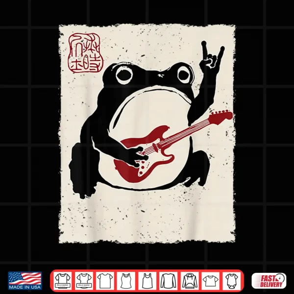 Design Grumpy Frog Funny Guitar Rock Music Anime Japanese Shirt
