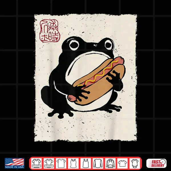 Design Grumpy Frog Funny Hot Dog Anime Japanese Shirt